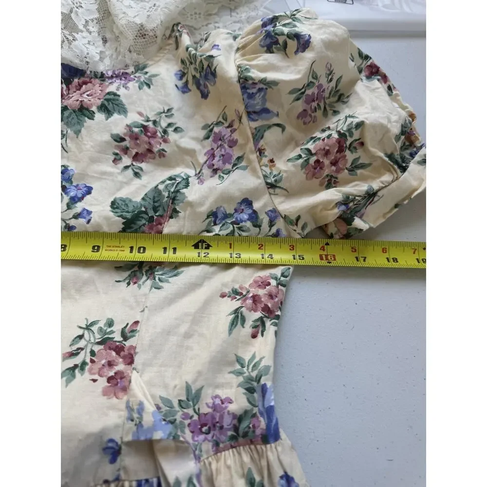 Vintage Jessica McClintock Gunne Sax Dress Girls 14 Floral Lace Prairie Boho
